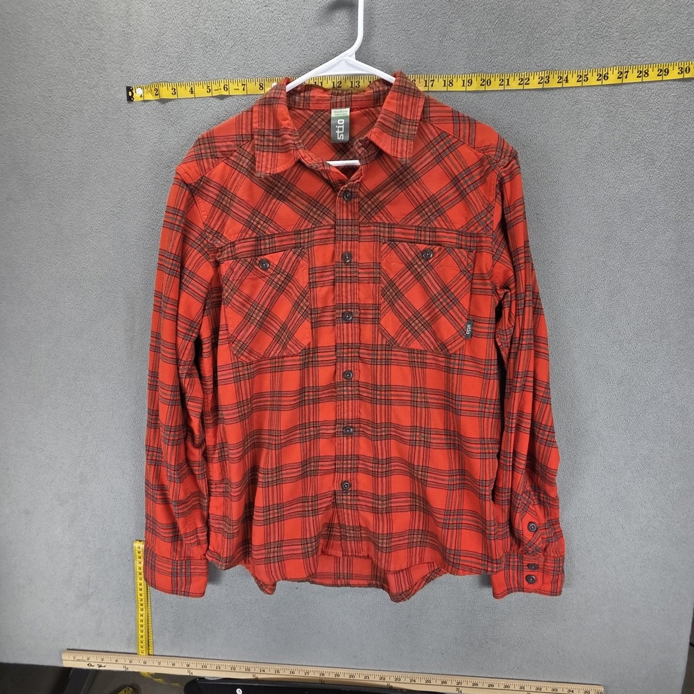 Stio Shirt Mens Medium Red Miter Lightweight Flannel Plaid Long Sleeve